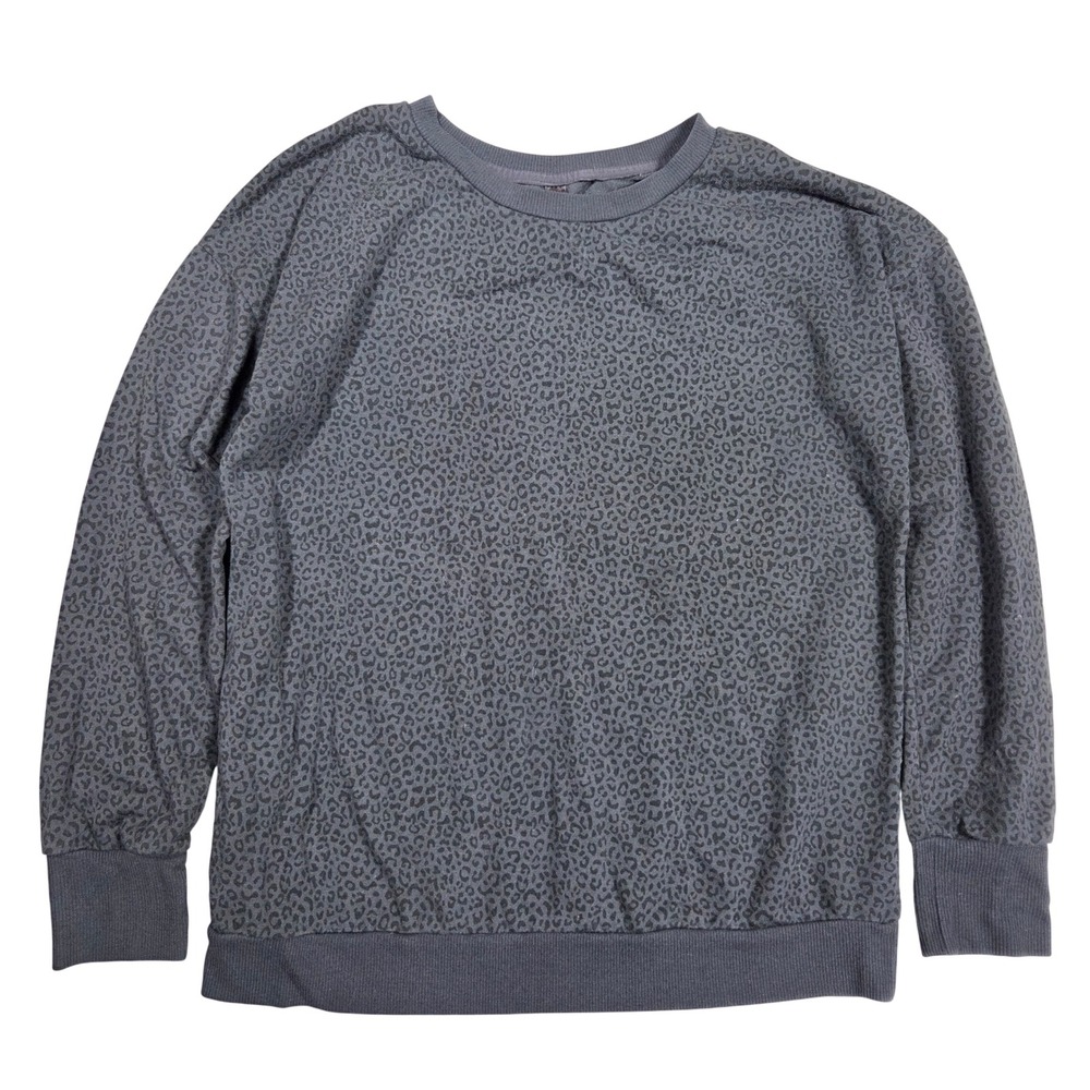 Mondetta Womens Gray Leopard Print Tencel Modal Pullover Sweatshirt Size S